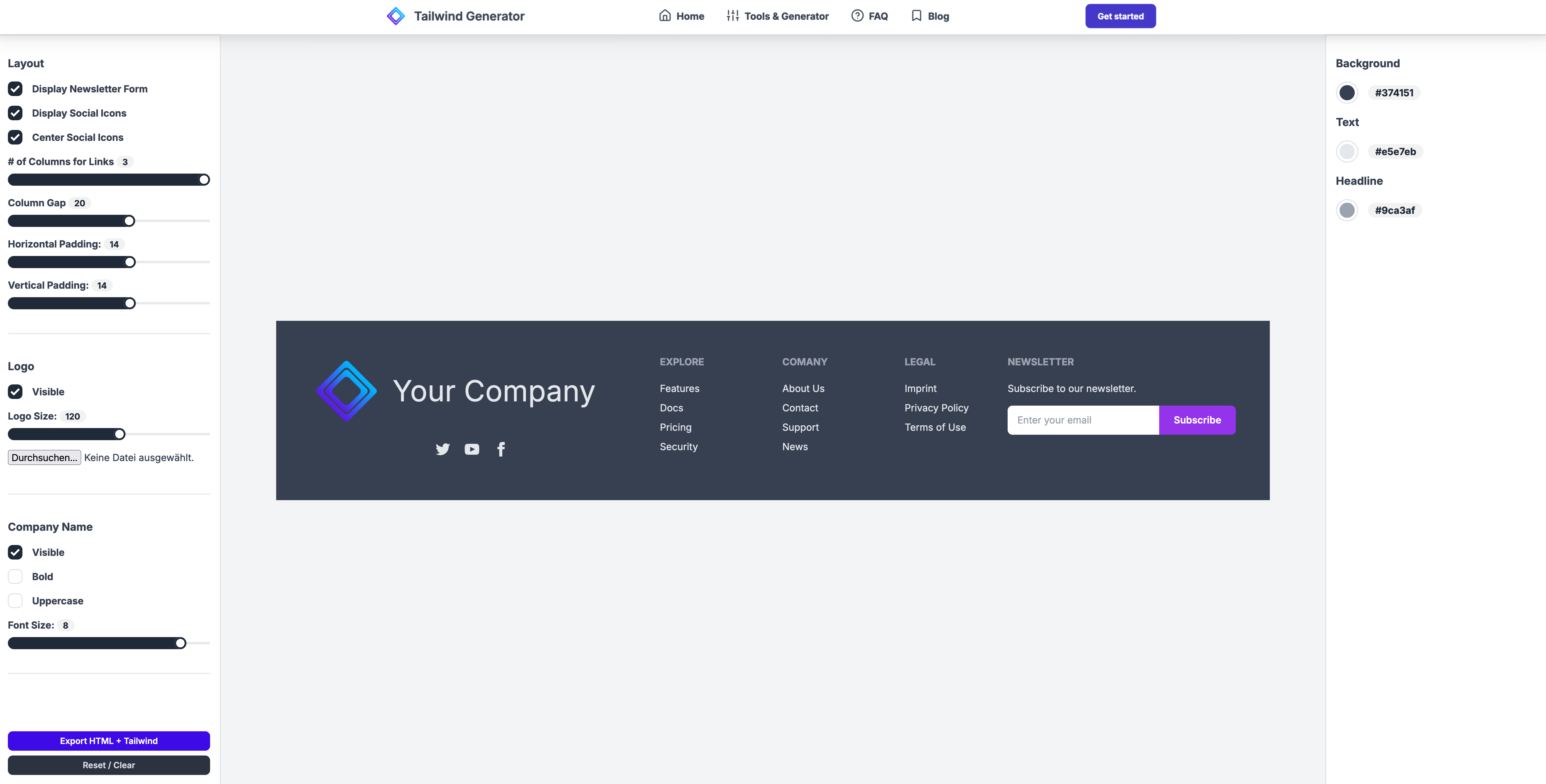 Tailwind Footer Generator Preview